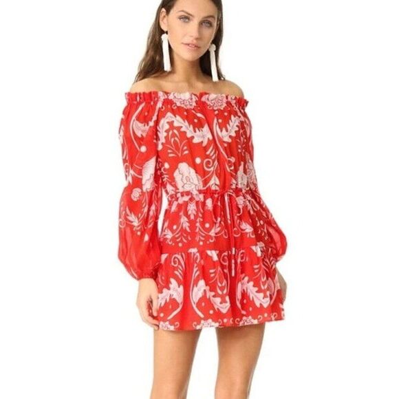 Alice McCall Without You Mini Dress Size 2 Red Scarlett Bloom Off Shoulder - Picture 1 of 12